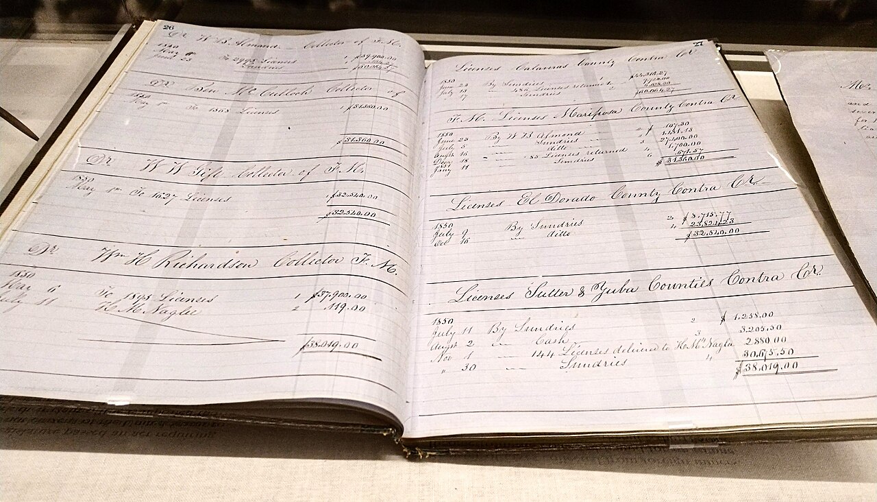 Open handwritten tax register from 1850